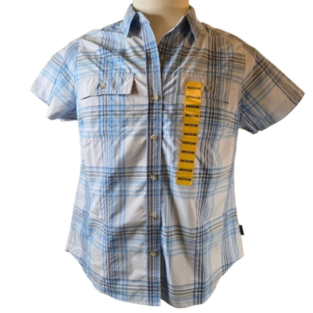 NWT Eddie Bauer Plaid Adventure Shirt Blue White Medium